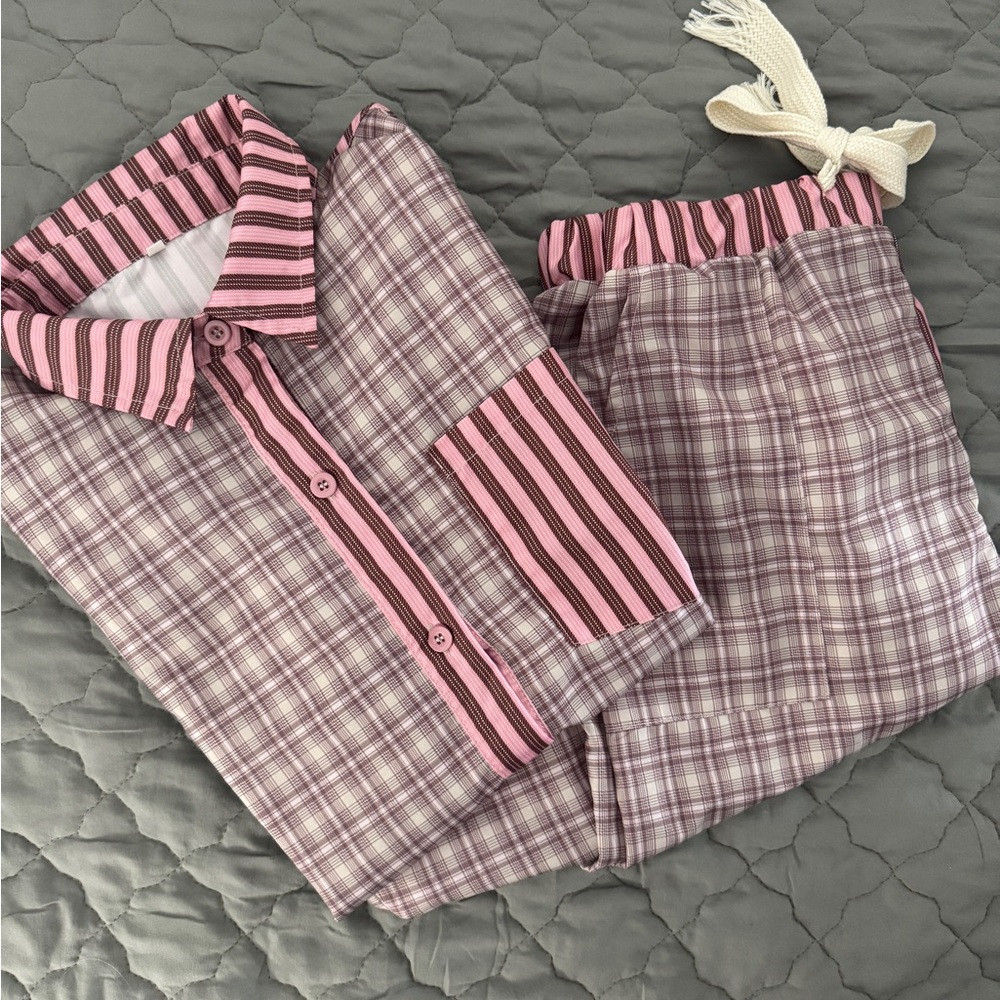 Plaid and Striped Pajama Set